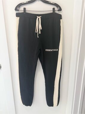 Fear of God Essentials Side Stripe Sweatpants Black Cream Medium M FOG Sweats